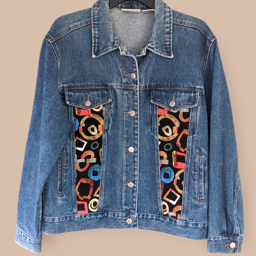 Upcycled  Size Med Denim Jean Jacket Bill Blass